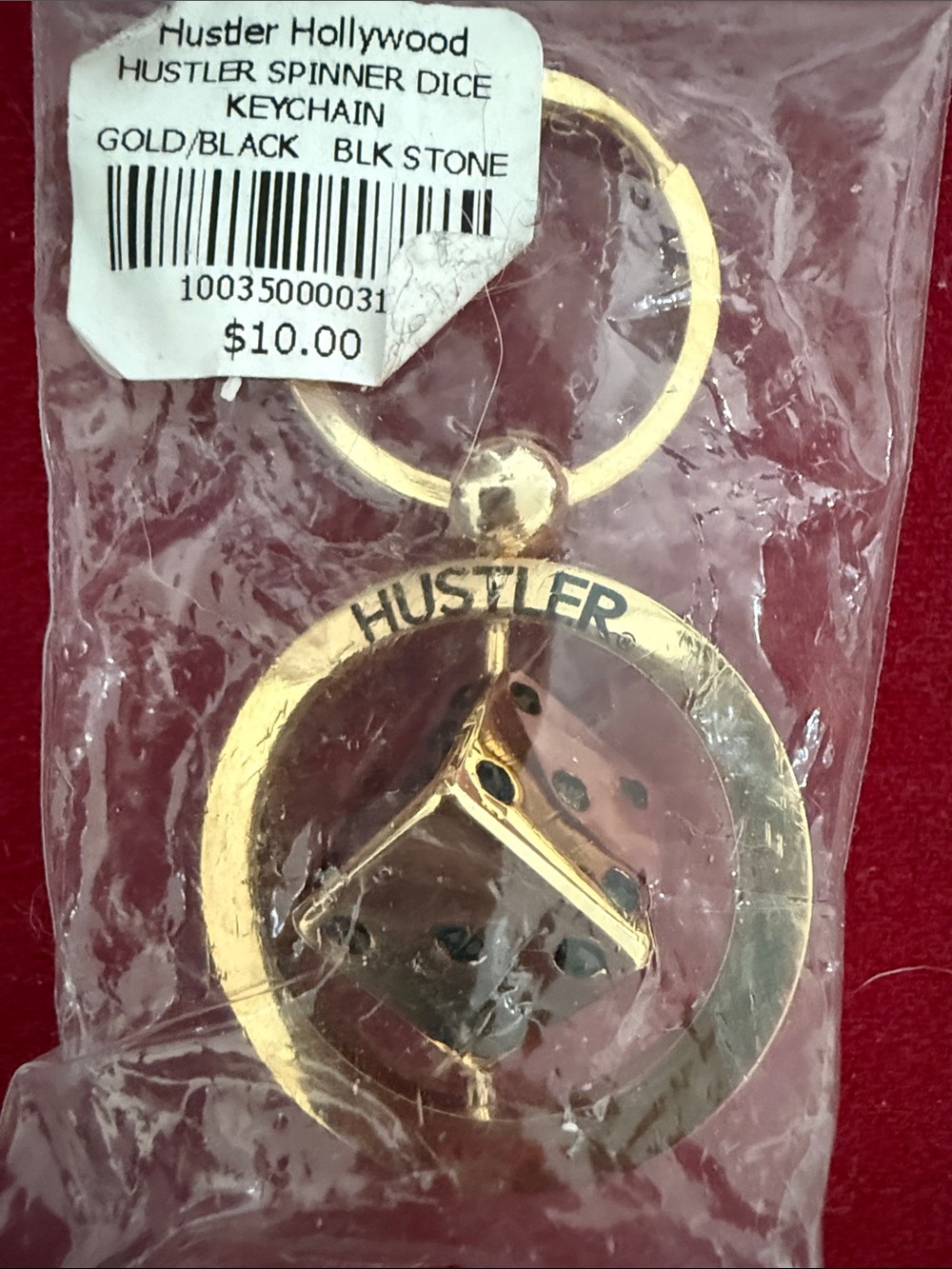 Hustler Hollywood Gold Keychain with Black Accent Dice Spinner